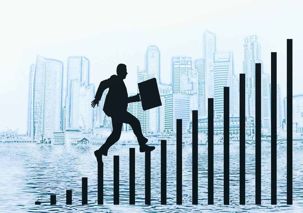 Illustration of a person climbing a ladder, symbolizing career advancement.